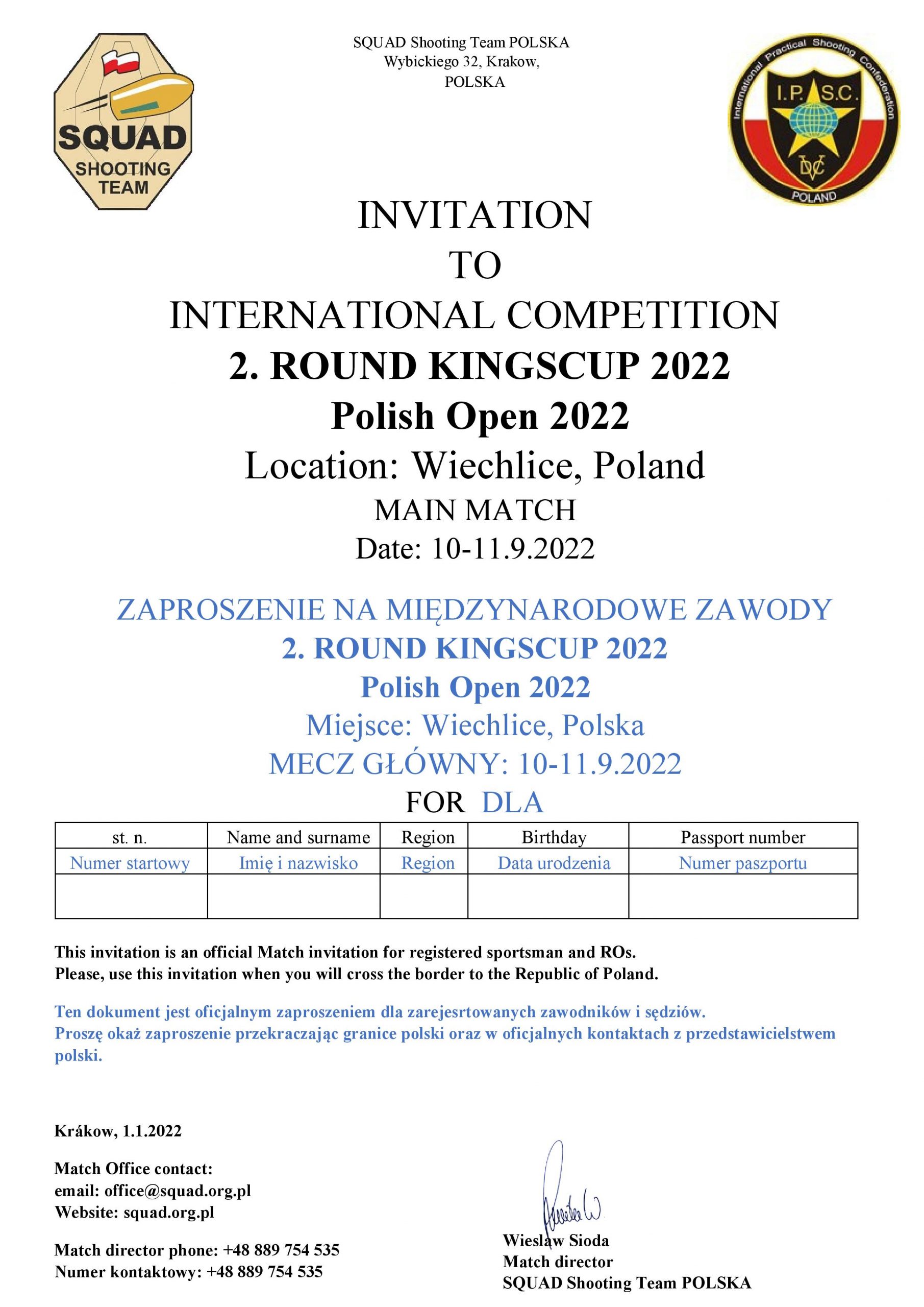 INVITATION POLISH OPEN 2022